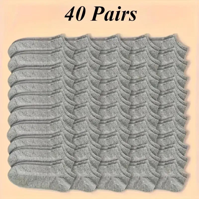 40 Pairs of Simple Black, White, and Gray Socks, Elastic, Breathable, and Odor Resistant, Suitable for Outdoor Sports Wear
