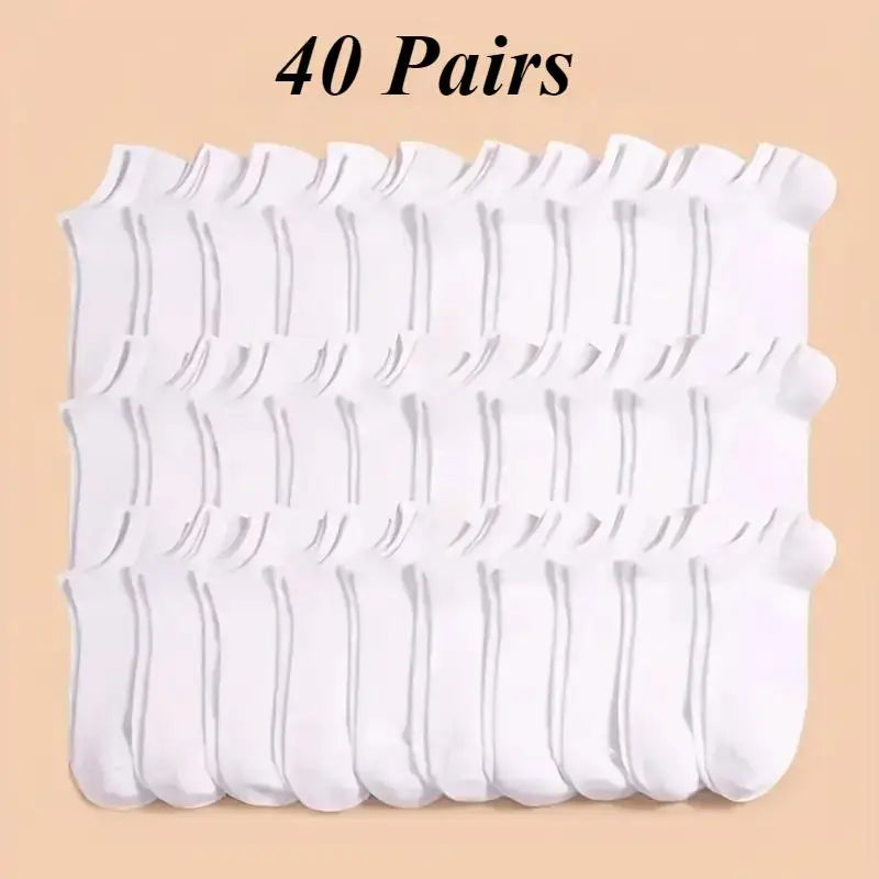 40 Pairs of Simple Black, White, and Gray Socks, Elastic, Breathable, and Odor Resistant, Suitable for Outdoor Sports Wear