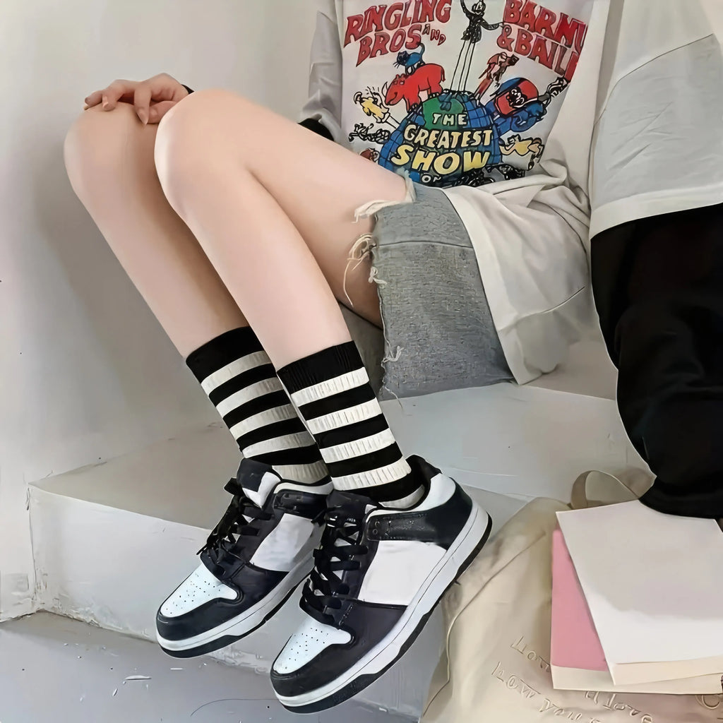 5/10 Pairs of Daily Mixed Color Striped Socks, Soft and Breathable Seasonal Socks Suitable for Daily Wear