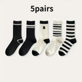5/10 Pairs of Daily Mixed Color Striped Socks, Soft and Breathable Seasonal Socks Suitable for Daily Wear