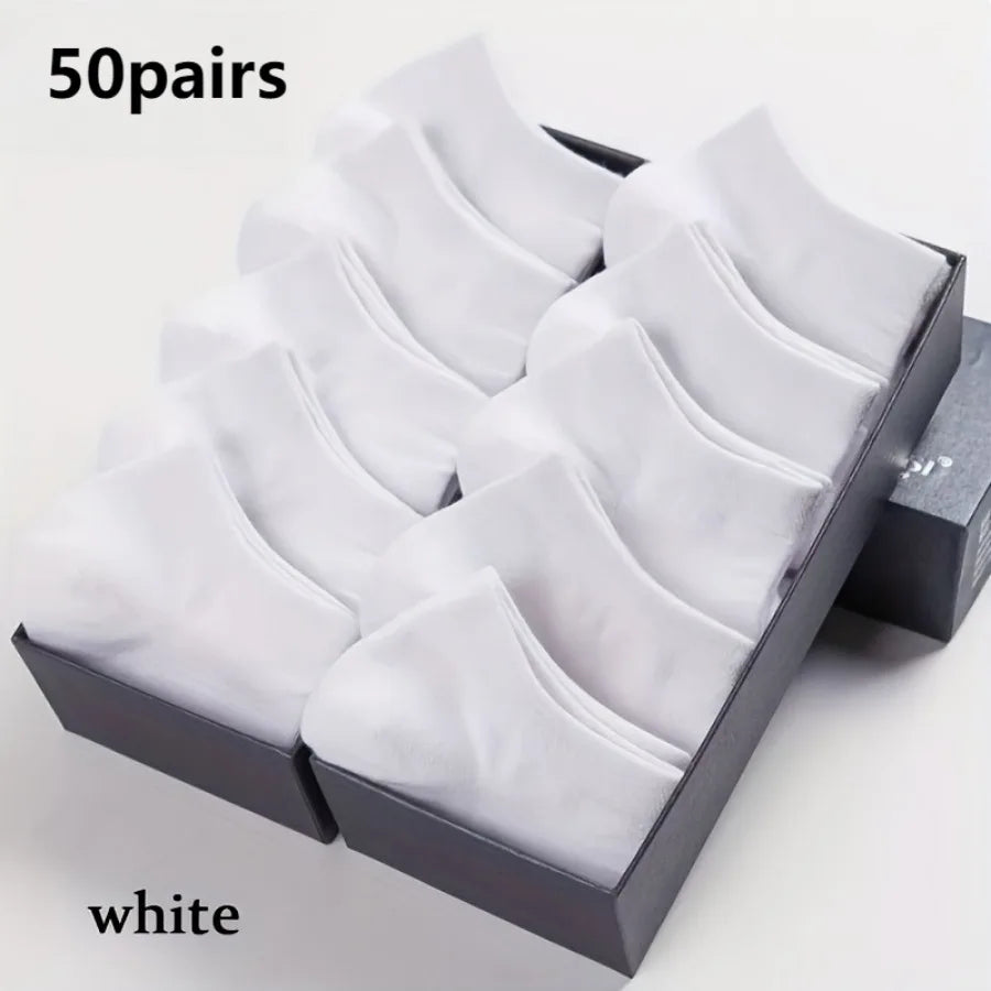 50 Pairs of Lightweight Thin Black/white/gray Socks, Soft, Non Slip and Elastic, Simple Design, Suitable for Daily Wear