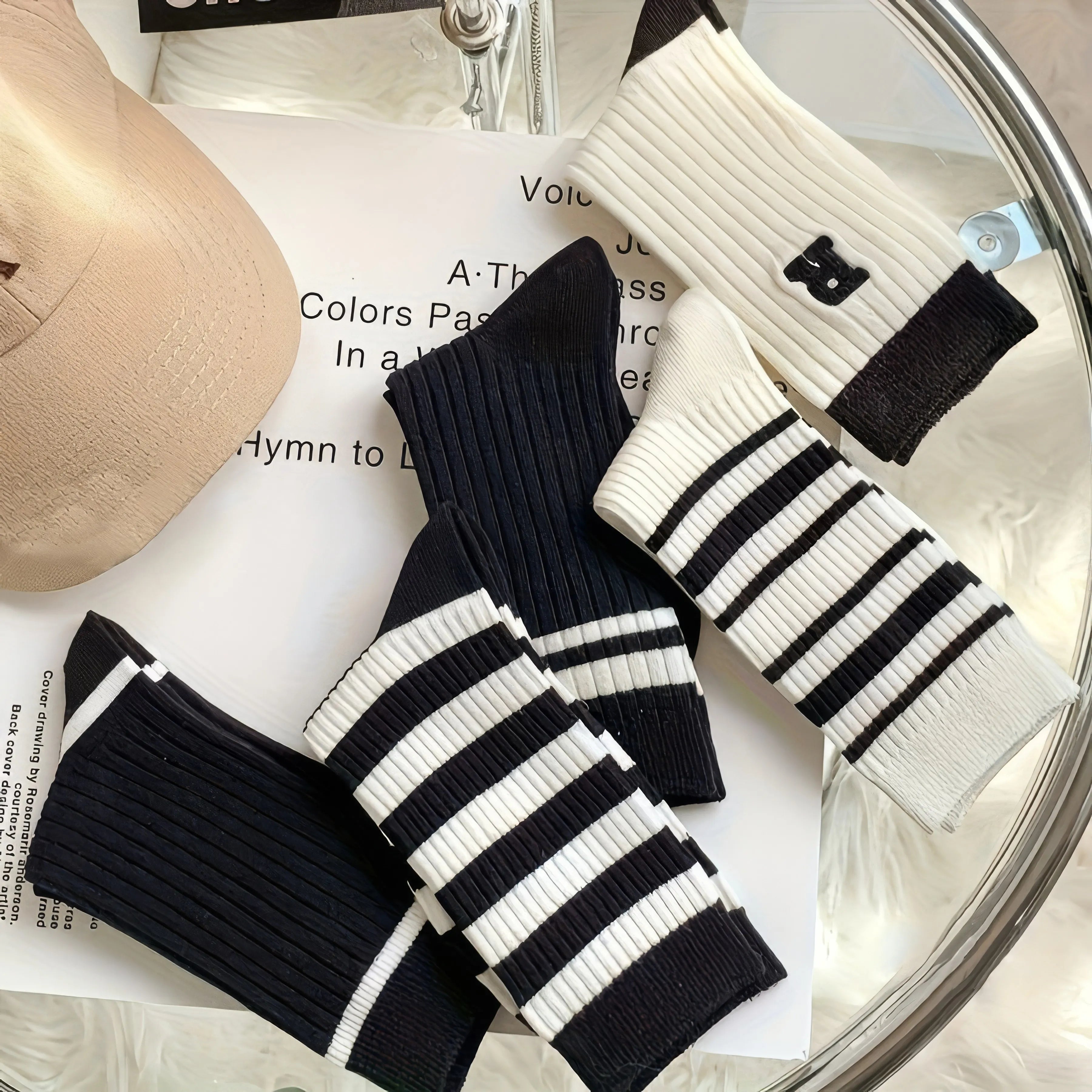 5/10 Pairs of Daily Mixed Color Striped Socks, Soft and Breathable Seasonal Socks Suitable for Daily Wear