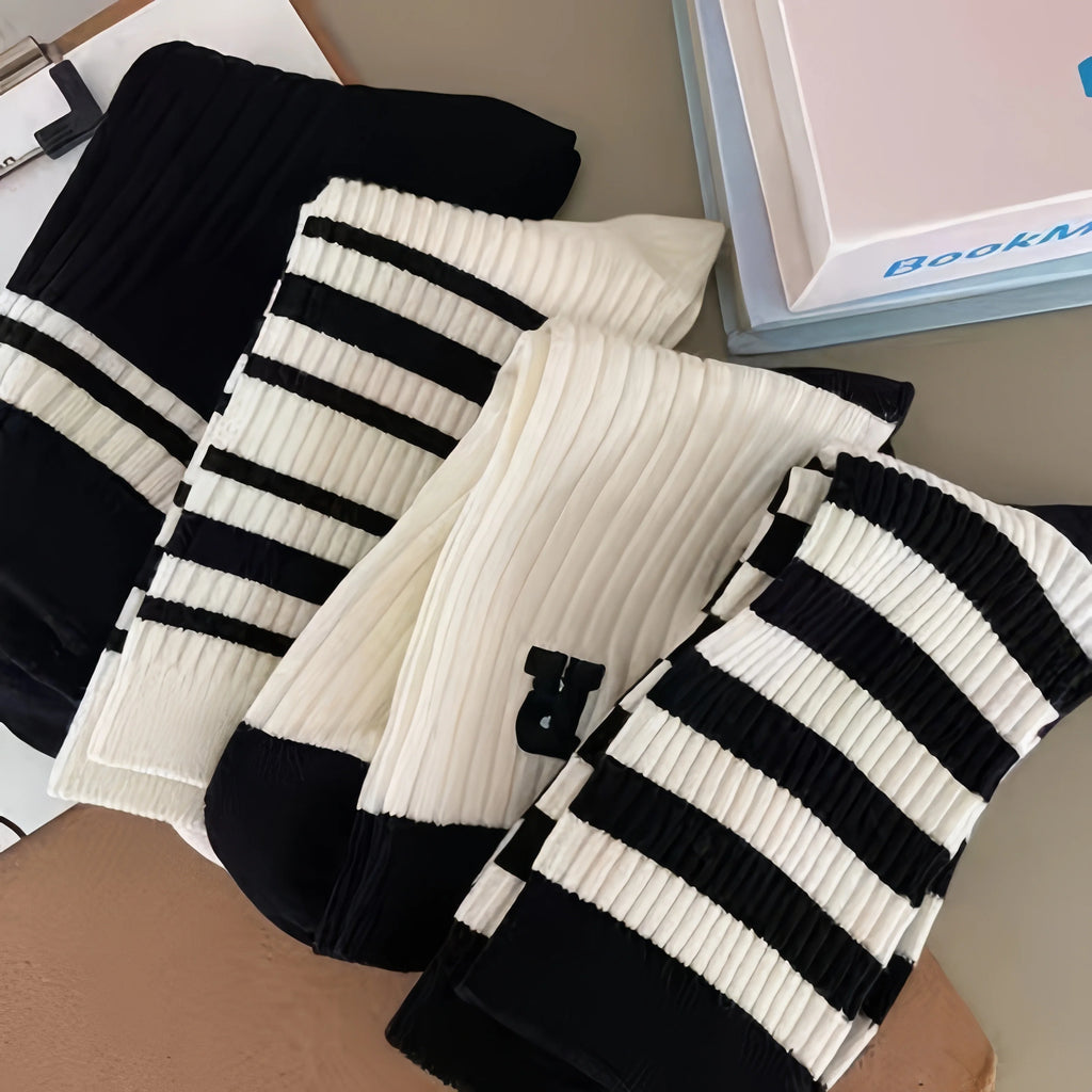 5/10 Pairs of Daily Mixed Color Striped Socks, Soft and Breathable Seasonal Socks Suitable for Daily Wear