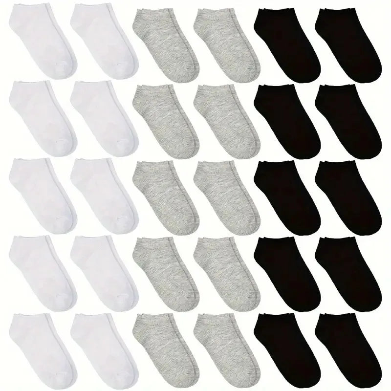 40 Pairs of Simple Black, White, and Gray Socks, Elastic, Breathable, and Odor Resistant, Suitable for Outdoor Sports Wear
