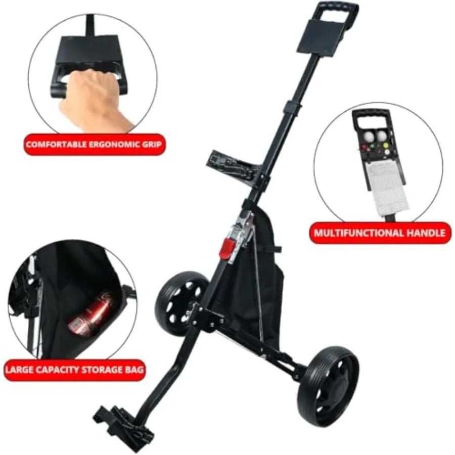 2 Wheel Foldable Golf Push Cart Collapsible Golf Trolley Push Pull Golf Cart Golf Hand Cart 2 Wheel Golf Cart Golf Bag Cart