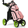 Height Adjustable Portable Golf Push Cart with Umbrella Holder Waterproof Bag Builtin Cooler Foot Brake for Easy Transport and