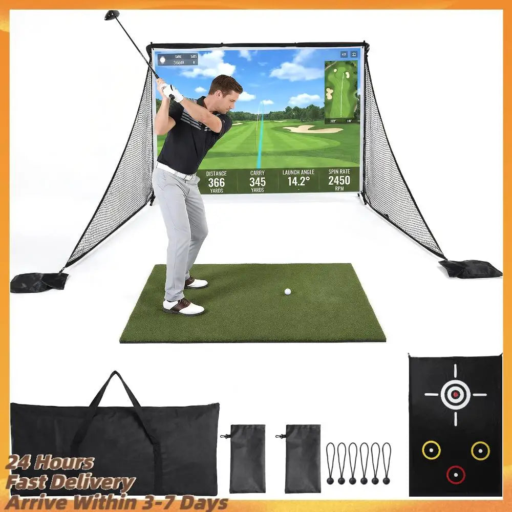10x7ft Golf Hitting Net with 2 Side Barriers & Storage Bag Golf Practice Hitting Net for Golfers Backyard Driving Chipping Swing
