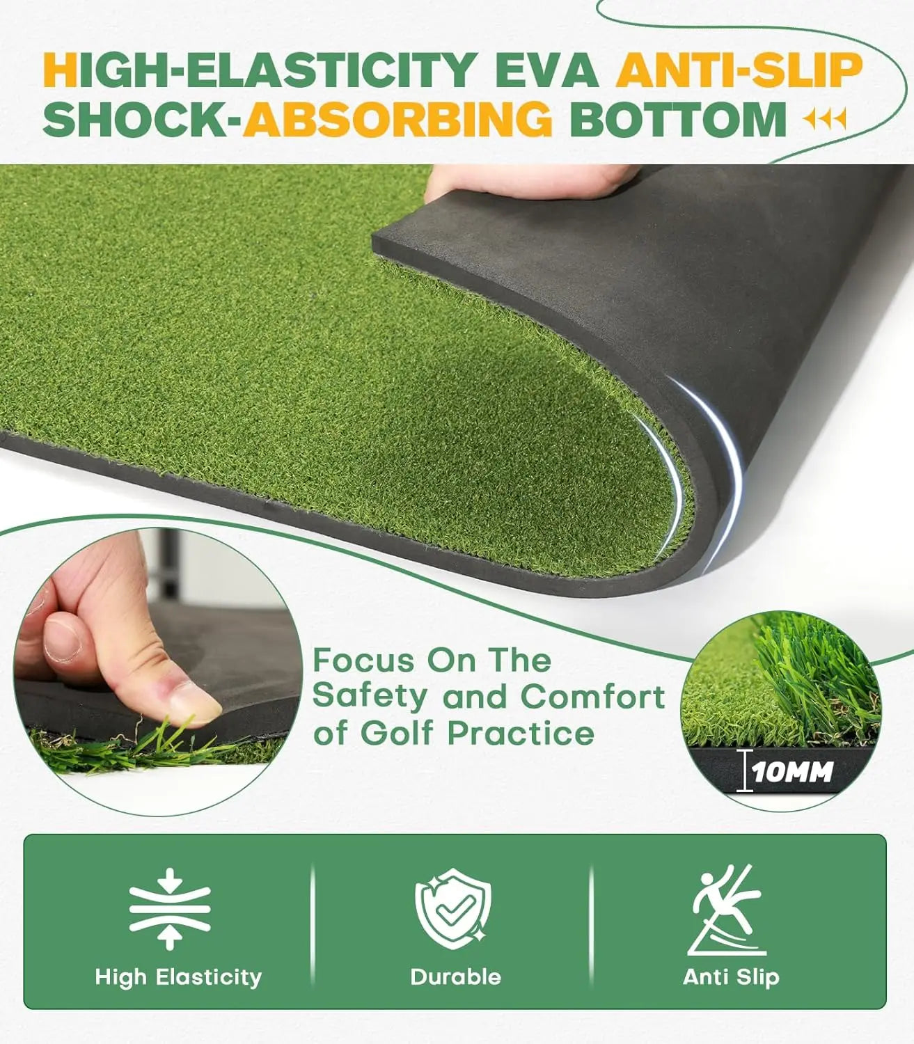 Upgraded 10MM 15MM Hitting Mat for Golf Swing Practice Alignment And Angle of Approach Aid Training Tool