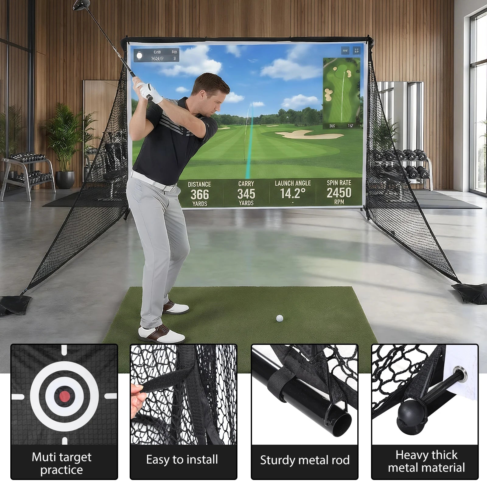10x7ft Golf Hitting Net with 2 Side Barriers & Storage Bag Golf Practice Hitting Net for Golfers Backyard Driving Chipping Swing