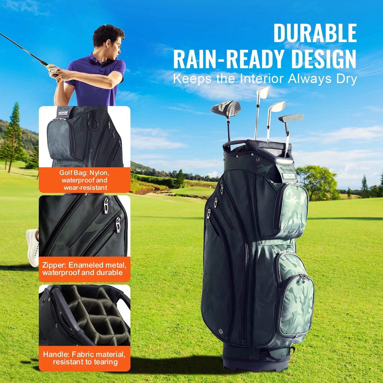 SucceBuy Golf Cart Bag with 14 Way Organizer Divider Top 36” Pockets Cart Bag Durable Golf Bags w/ Handles & Dust Cover & Straps