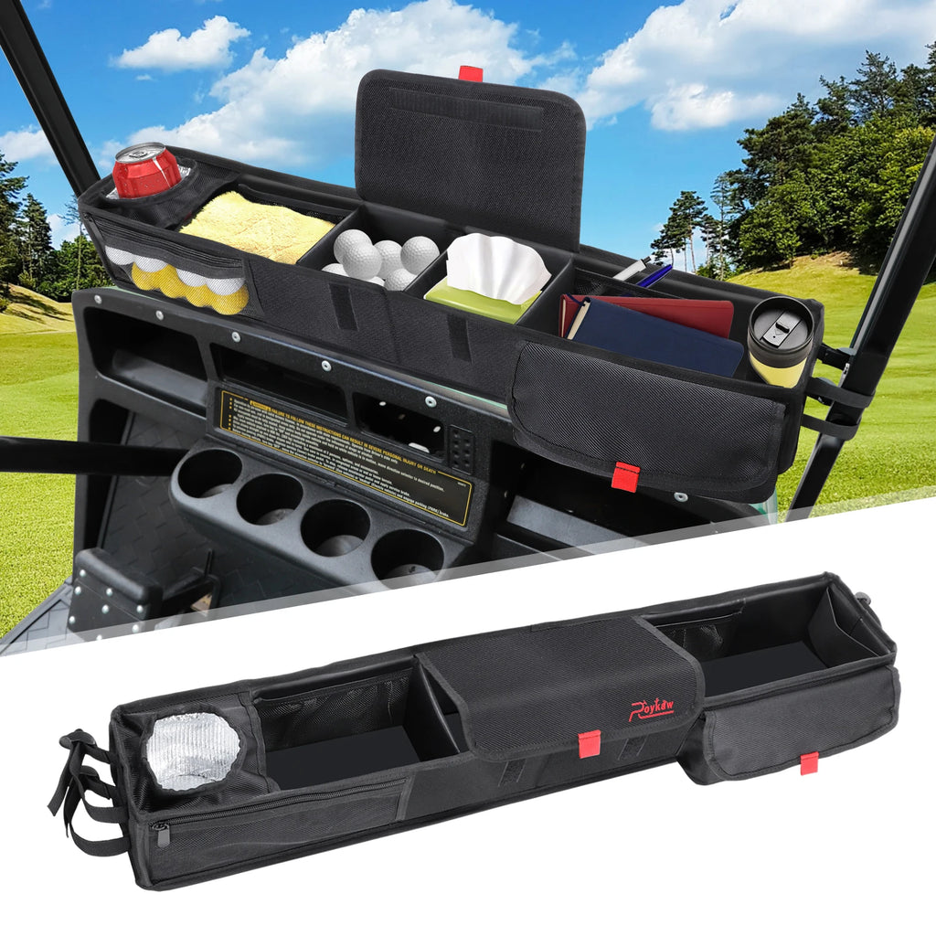 Roykaw Golf Cart Front Storage Basket, No Drilling Dash Tray Organizer, Fit for EZGO Club Car Yamaha, Adjustable Compartment