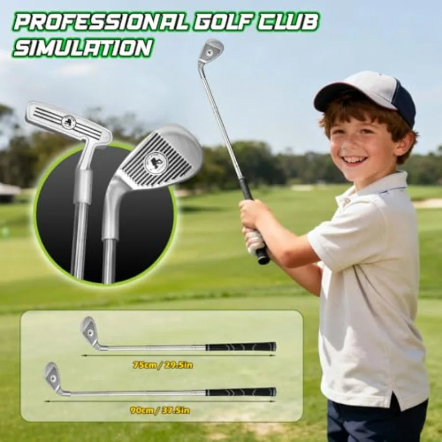 Indoor Outdoor Golf Putting Mat for 7.8 Ft with LED Light Up Holes Glowing Balls 2 Clubs Toy Golf Game Set Green Sport Training