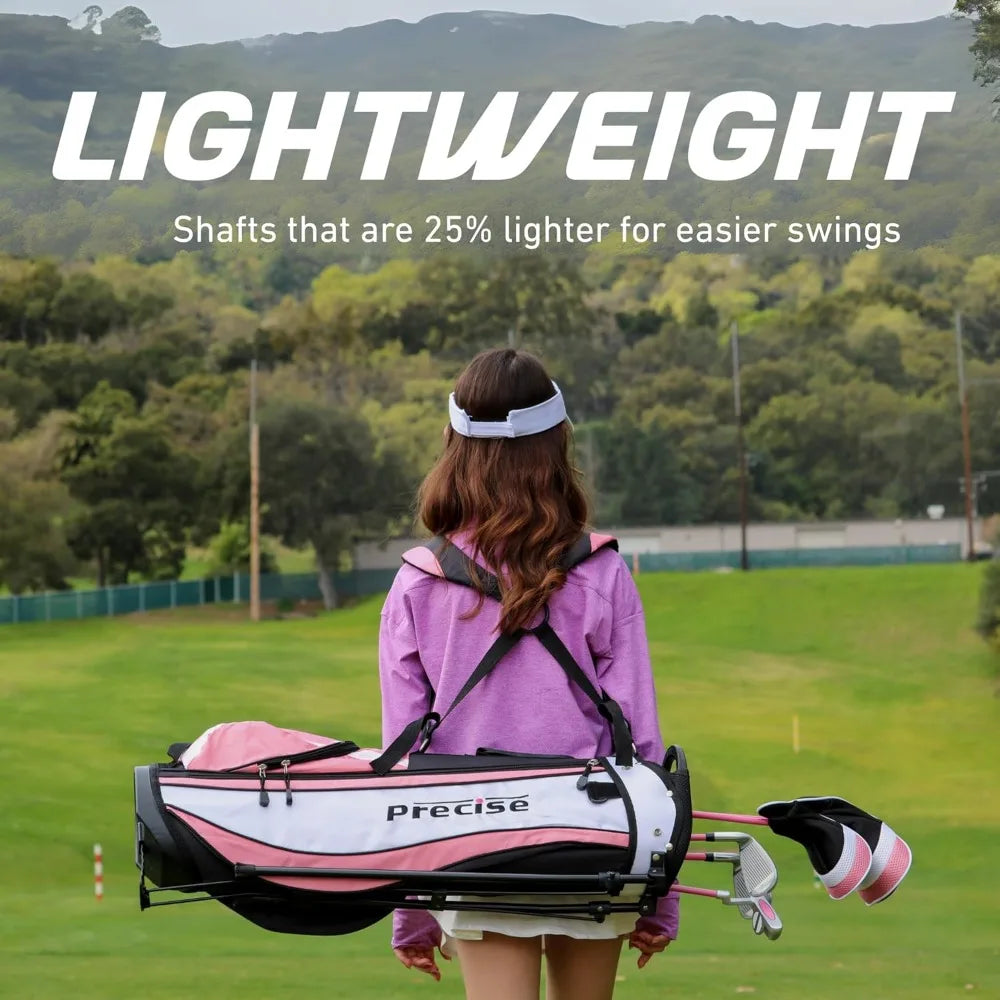 Precise X7 Kids Golf Clubs Set – Boys’ & Girls’ Junior Golf Set with Lightweight Graphite Shafts, Hybrid, Putter & Stand Bag