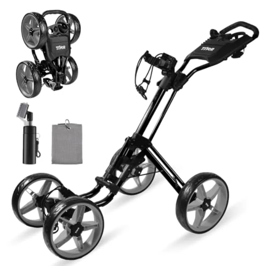 Lightweight 4-Wheel Foldable Golf Push Cart for Adults and Juniors with Ergonomic Adjustable Handle Scorecard Holder Umbrella M