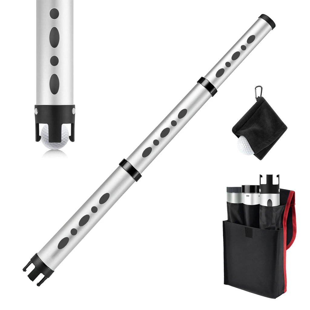 Golf Ball Retriever Aluminum Picker Upper Durable & Portable Ball Collector Tube Holds 24 Golf Balls with Carry Bag & Ball Towel