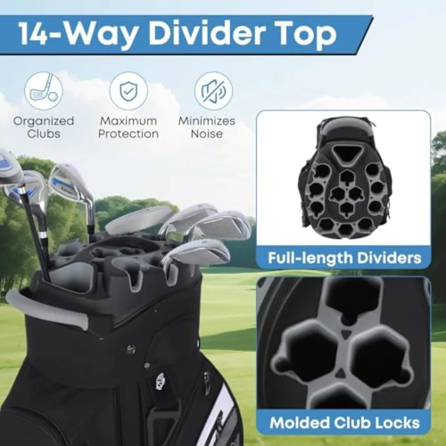 Golf Cart Bag 14-Way Top with Full-Length Dividers 11 Pockets Easy-Access Handle Rain Hood Mini Carry Bag
