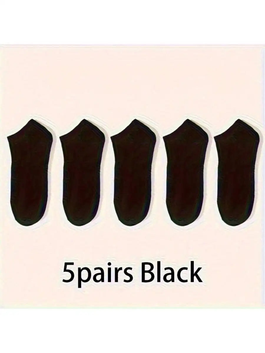 5 Pairs of Soft and Comfortable Thin Socks - Black/white/gray, Versatile Solid Color Casual, Suitable for Daily Wear, Unisex