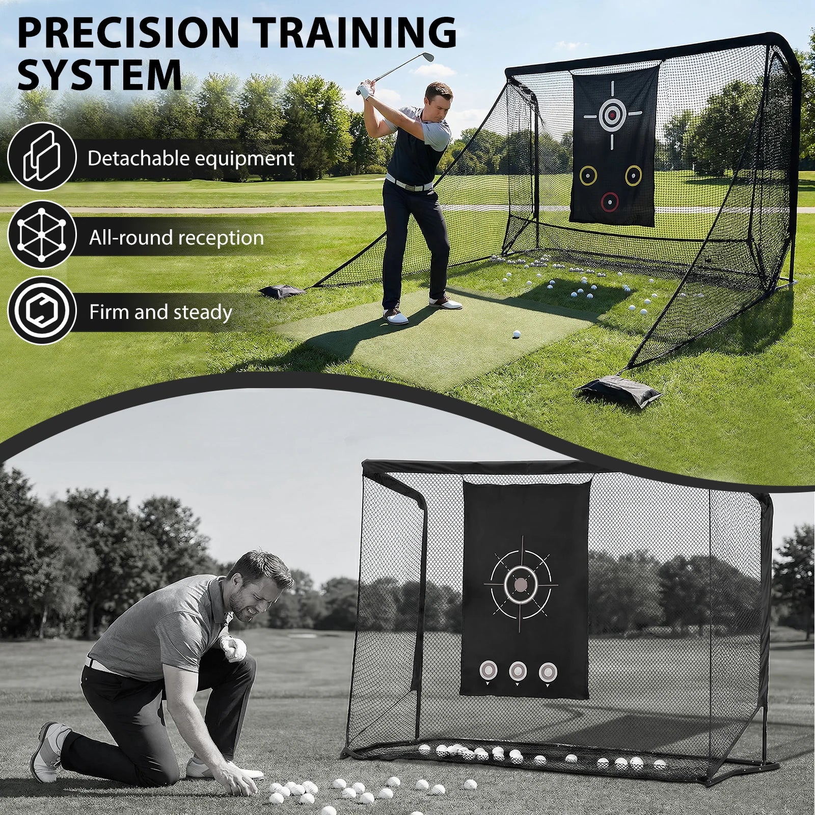 Golf Practice Hitting Net 10x7ft With Side Barriers Carry Bag Golf Swing Net For Indoor Outdoor Garage Backyard Training Supply