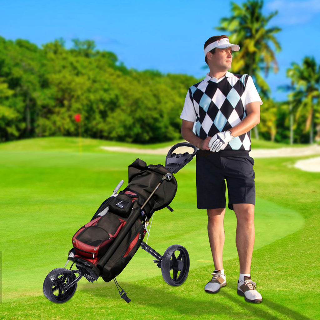 3 Wheel Foldable/Collapsible Golf Push Cart with Foot Brake Open and Close in ONE Second-Free Cup Holder Included