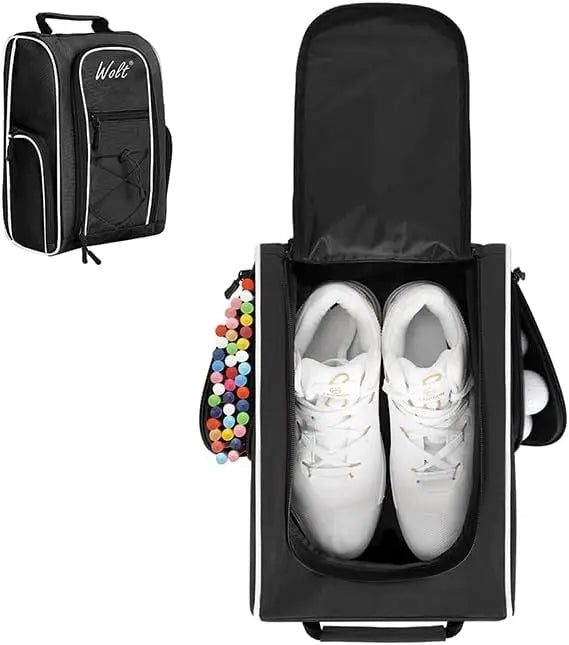 Travel Golf Shoe Bag with Ventilation & Double Pockets for Socks, Tees, Balls - Unisex Black