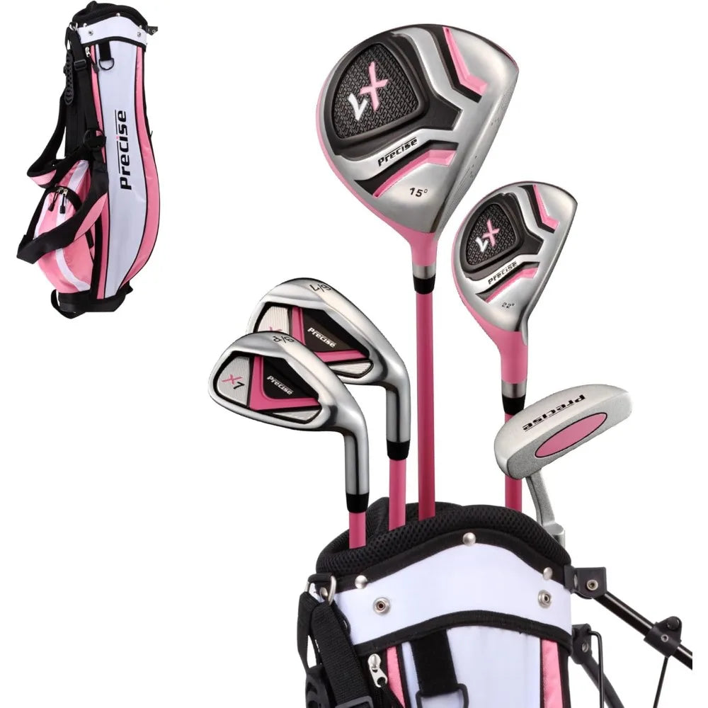 Precise X7 Kids Golf Clubs Set – Boys’ & Girls’ Junior Golf Set with Lightweight Graphite Shafts, Hybrid, Putter & Stand Bag