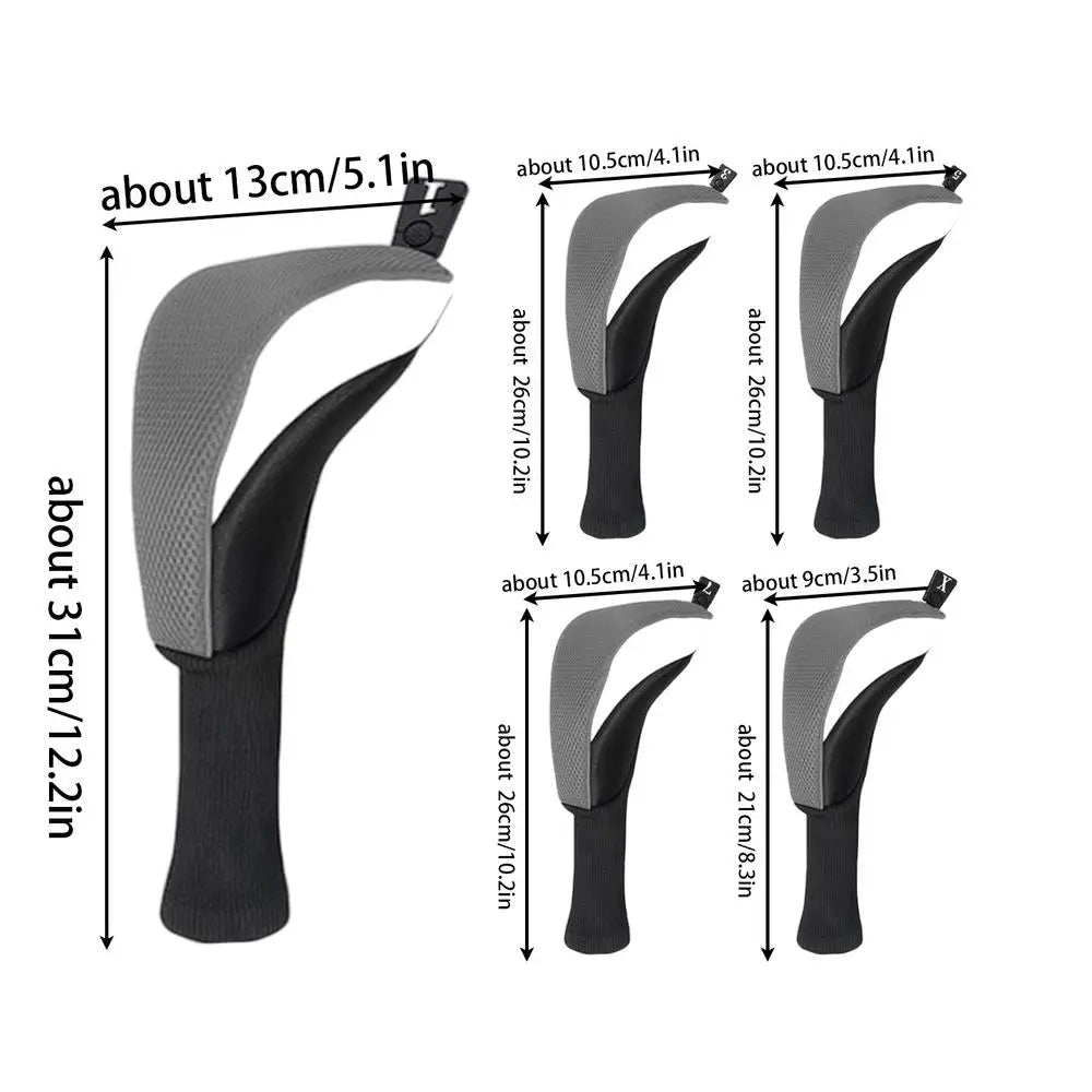 Golf Head Cover Set 5 Pieces Golf Hybrid Headcover Dustproof Protective Club Covers Anti-Slip Wood Hybrid Head Cover Protective