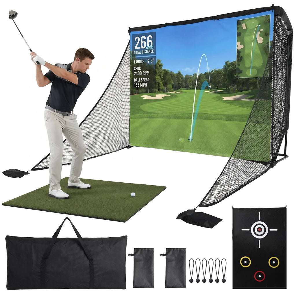 10x7ft Golf Hitting Net Golf Practice Net With 2 Side Barriers Storage Bag For Backyard Indoor Driving Chipping Swing Training ﻿