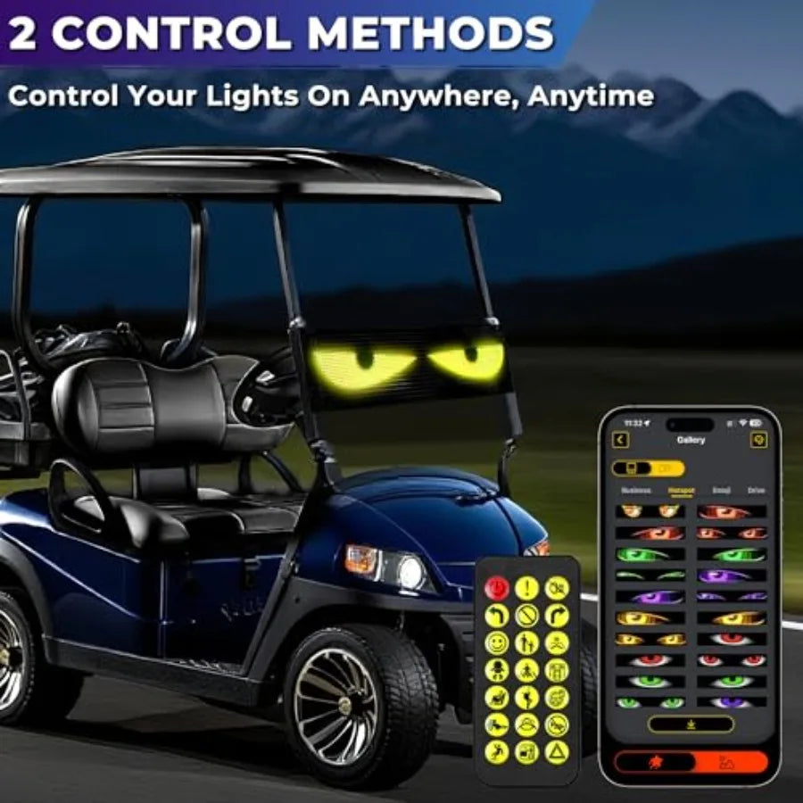 Golf Cart Devil Eyes Light23x5in Programmable Flexible Led Eyes for Car Windshield with App/Remote Control High Bright DIY Anim