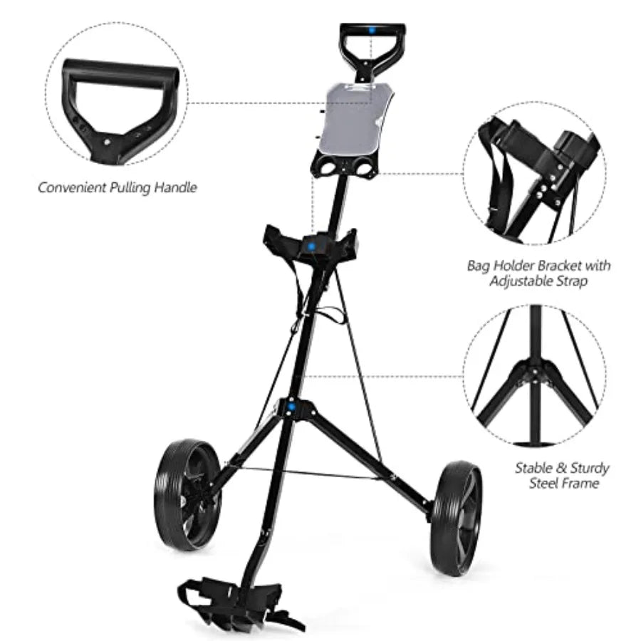 Golf Cart 2 Wheel Golf Push Cart with 9.5 Wear-Resistant Rubber Wheels Elastic Strap Scoreboard Folding Lightweight Porta