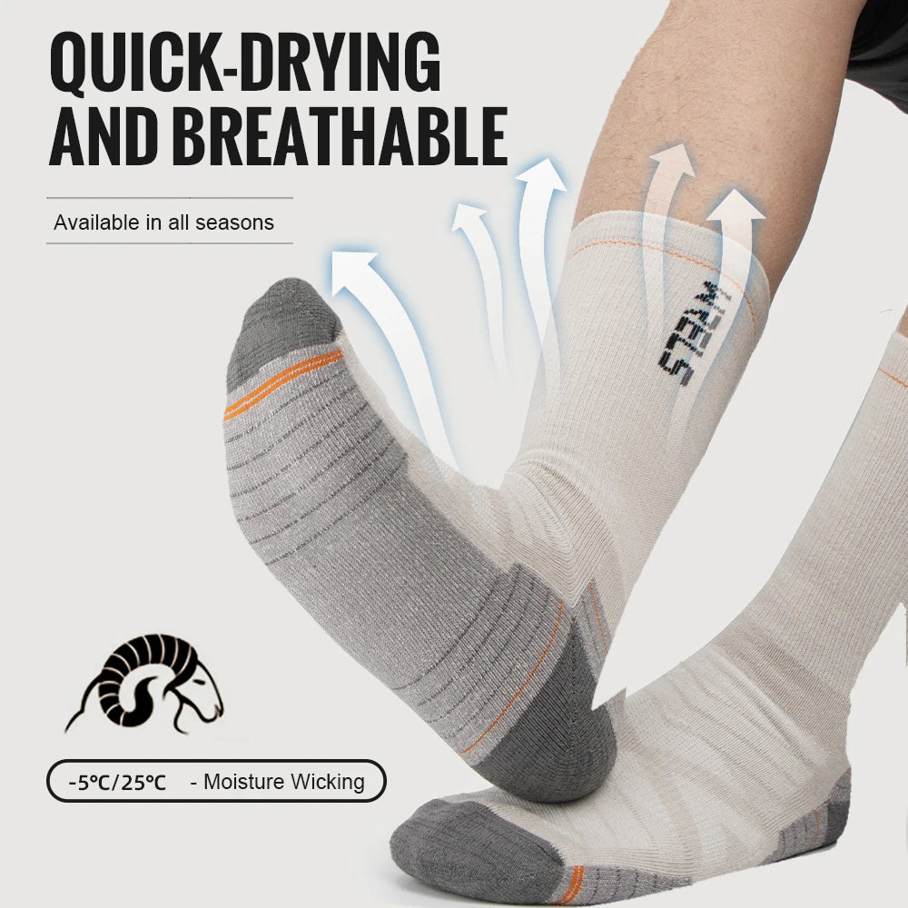 WRELS Merino Wool Socks Hiking Running Socks Soft Lightweight Shock Absorption Damping Mid-Calf Breathable Ankle Cycling Socks