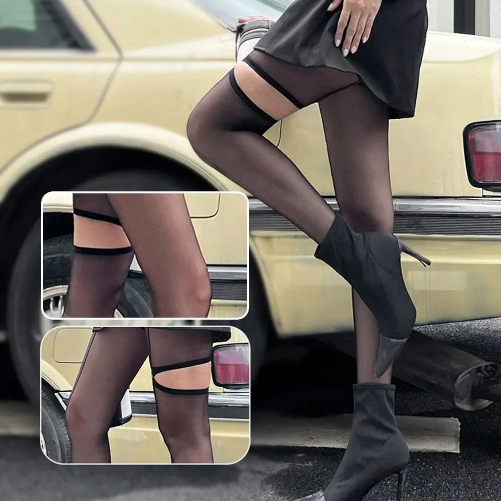 NEW Personality High Pantyhose Asymmetry Leggings Female Stockings Perspective Hollow Out Hottie Sexy Tights Girl
