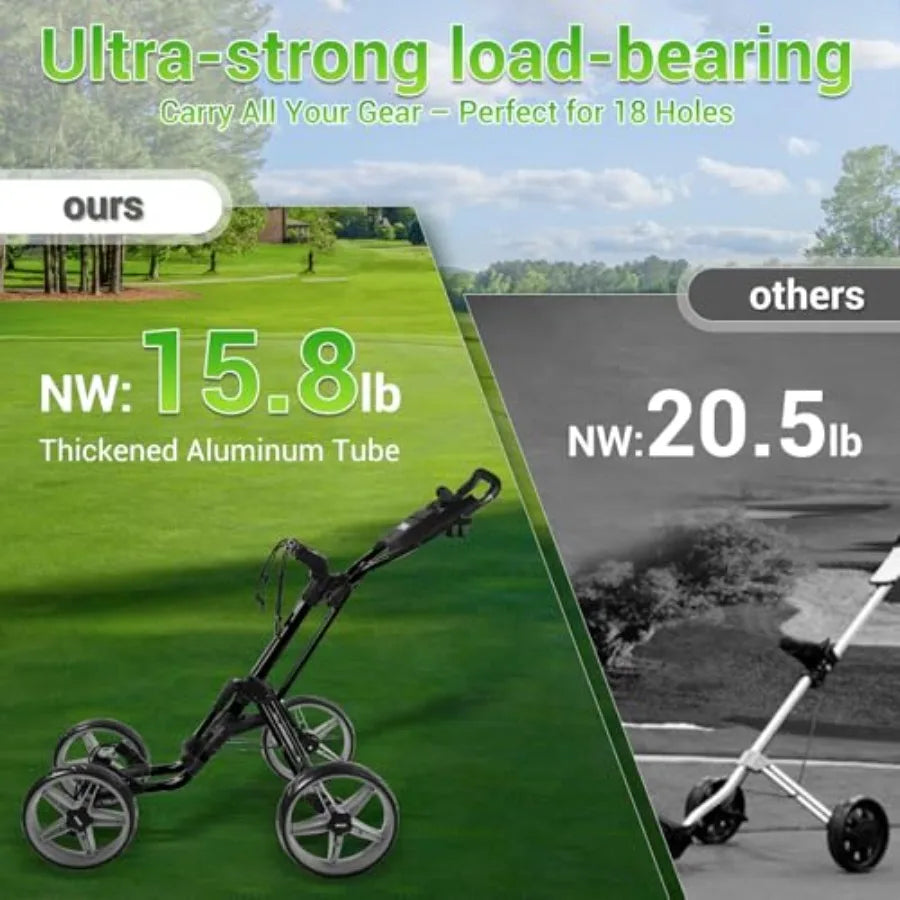 Lightweight 4-Wheel Foldable Golf Push Cart for Adults and Juniors with Ergonomic Adjustable Handle Scorecard Holder Umbrella M