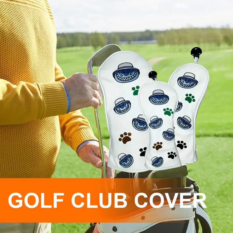 Golf Club Headcover 3pcs Cute Cat Golf Wood Head Covers Waterproof Cute Cat Design Golf Club Wood Head Covers For Golf