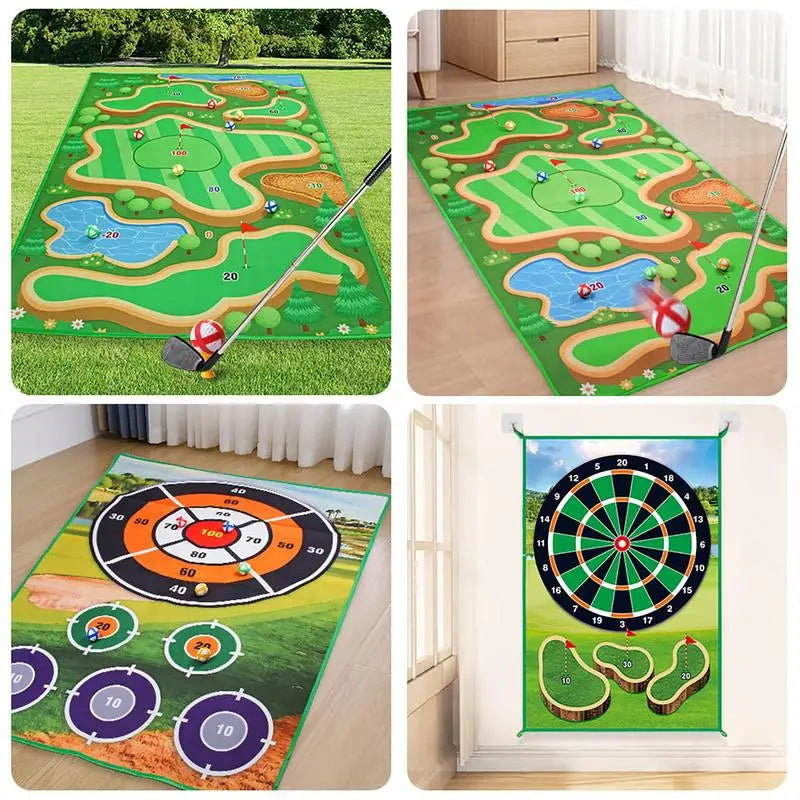 Golf Play Chipping Game 2-in-1 Golf Game Training Mat For Chipping Putting Darting Golf Game For Backyard Garden Activities For