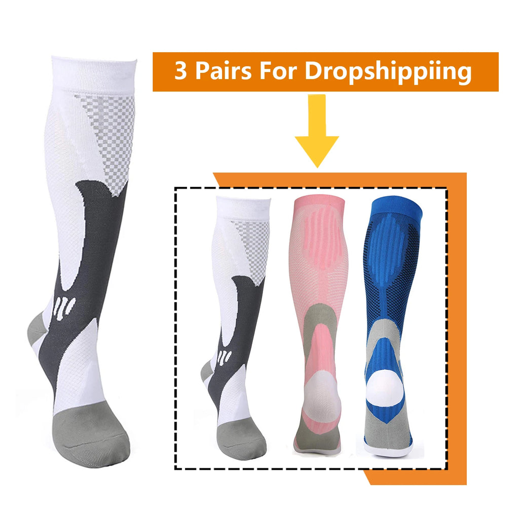 Brothock 3 Pairs For Dropshipping Compression Socks 20-30 mmHg Athletic Nylon Medical Nursing Stockings Sport
