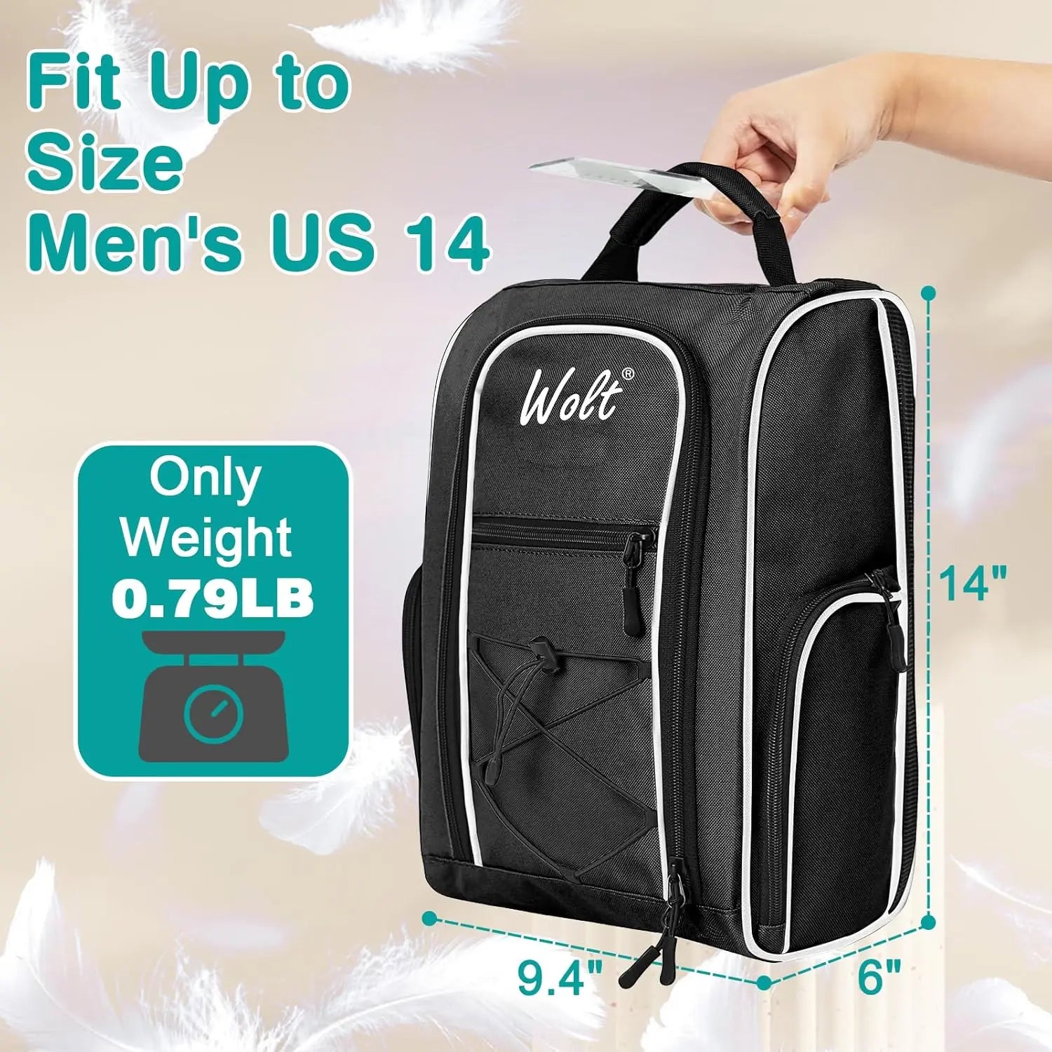 Travel Golf Shoe Bag with Ventilation & Double Pockets for Socks, Tees, Balls - Unisex Black