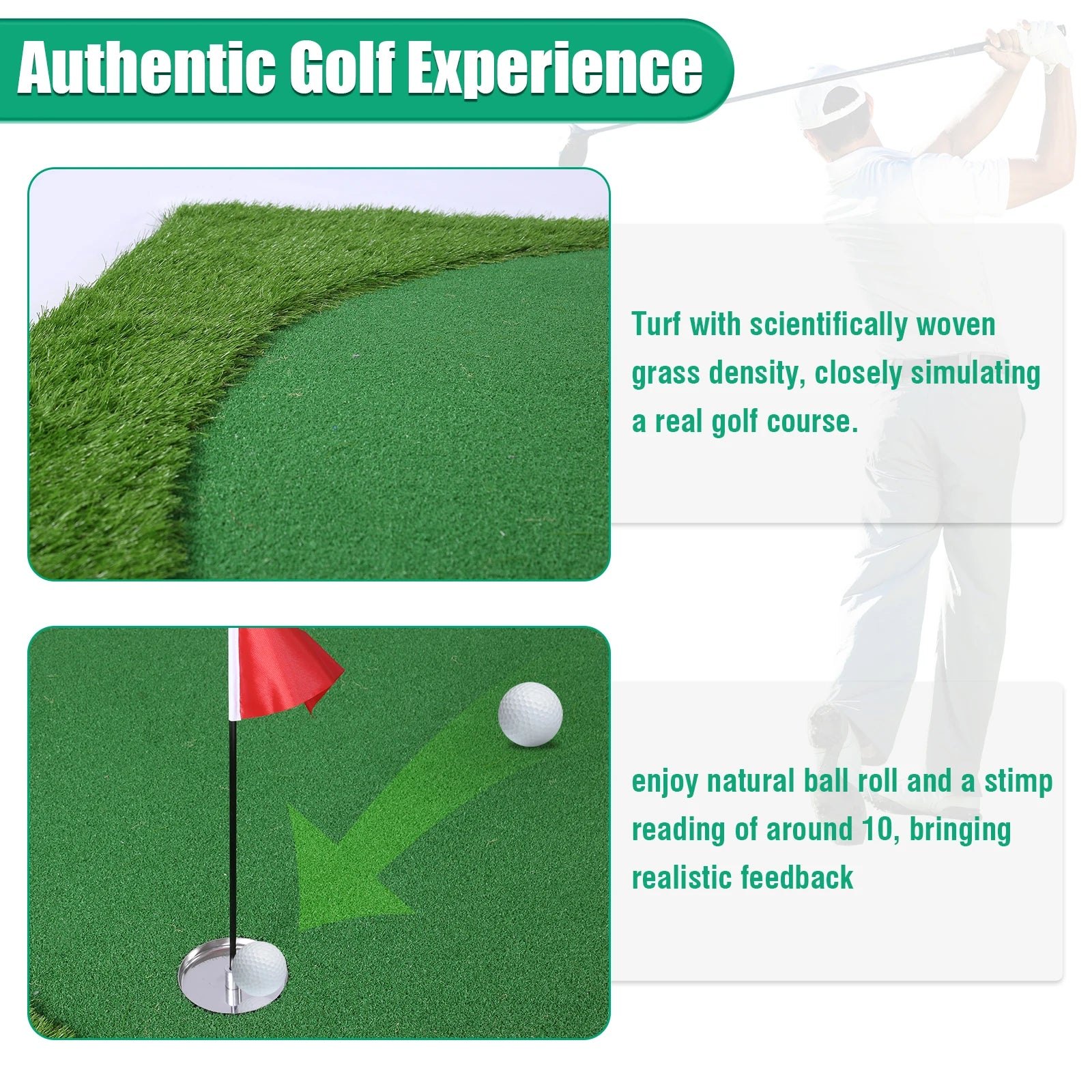 Golf Putting Training Mat Golf Putting Green Training Mat with Movable Cup/Slope Pad 3mx1.5m for Putting Practice Indoor Outdoor