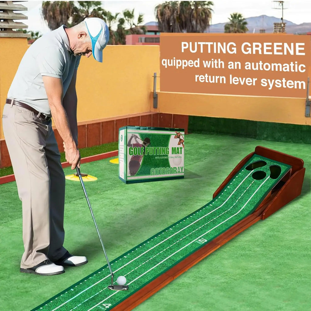 Indoor Golf Putting Mat with Auto Ball Return - Premium Practice for Home, Office, Outdoors - Perfect Gift
