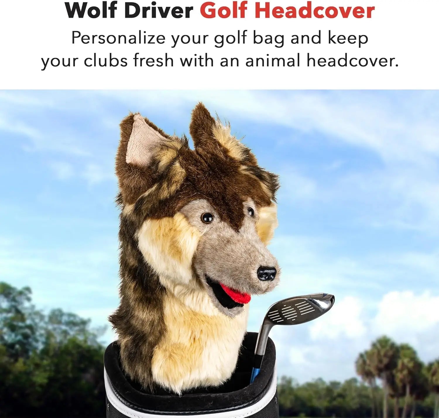 Premium Wolf Driver Headcover for Golf Clubs - Stylish Protection, Fits Up to 460cc, Sun-Resistant Fur