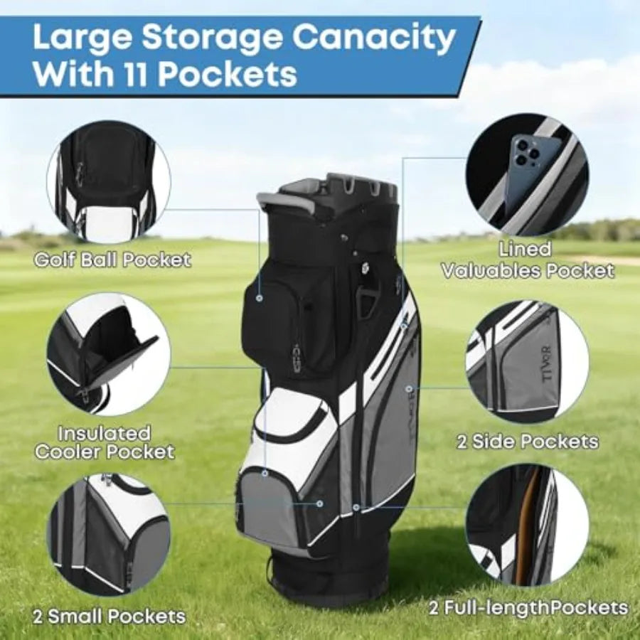 Golf Cart Bag 14-Way Top with Full-Length Dividers 11 Pockets Easy-Access Handle Rain Hood Mini Carry Bag