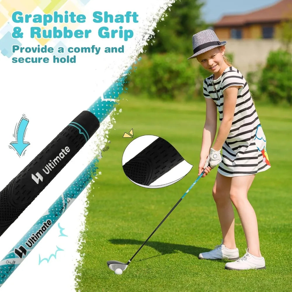 Tangkula 7 Pieces Junior Golf Club Set for Kids Age 11-13 Right Hand, Children’s Golf Clubs Set with #1 Driver &