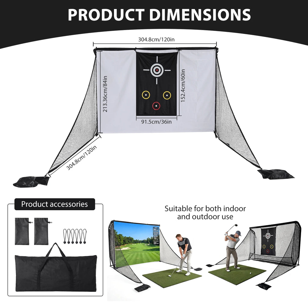 Golf Practice Hitting Net 10x7ft With Side Barriers Carry Bag Golf Swing Net For Indoor Outdoor Garage Backyard Training Supply