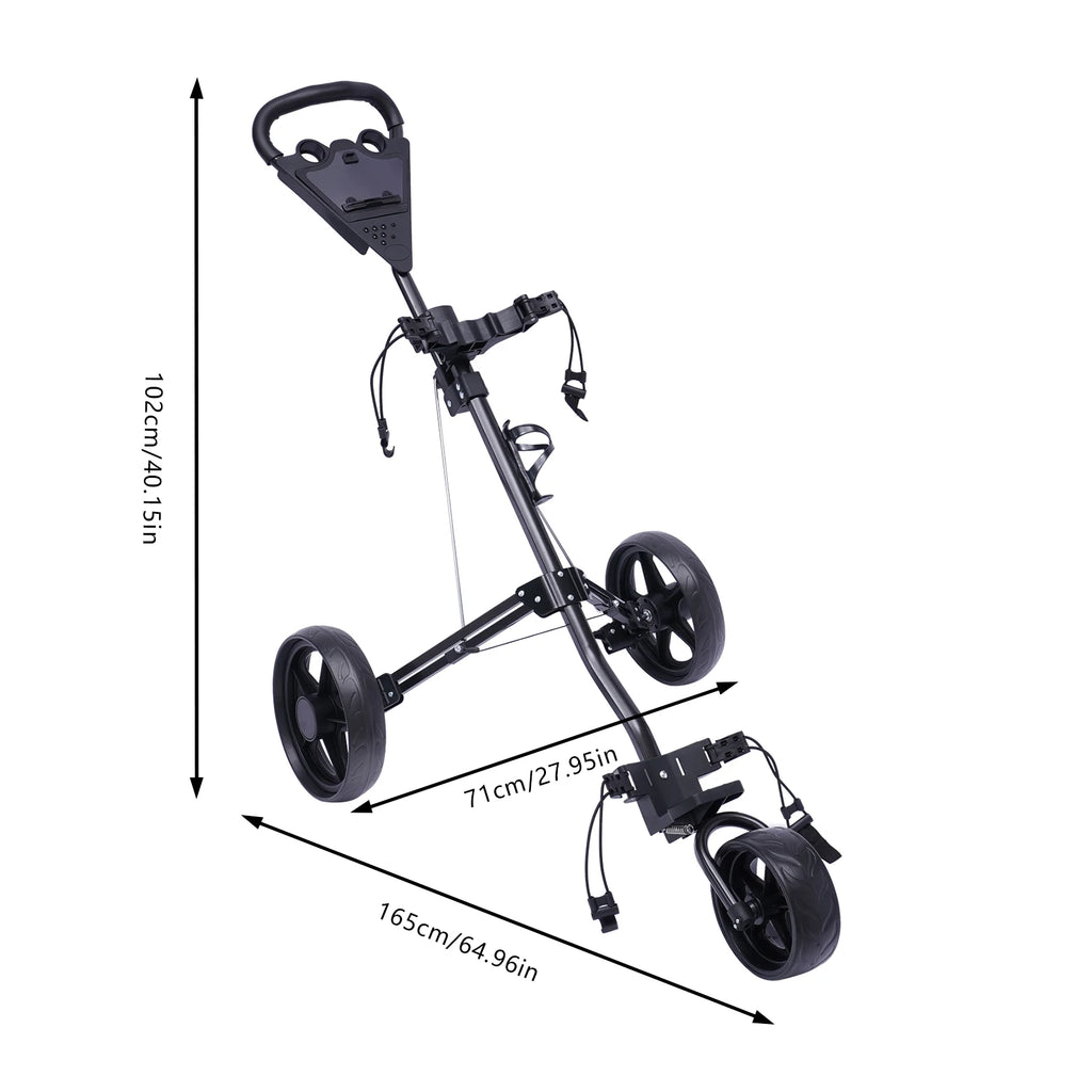 3 Wheel Foldable/Collapsible Golf Push Cart with Foot Brake Open and Close in ONE Second-Free Cup Holder Included