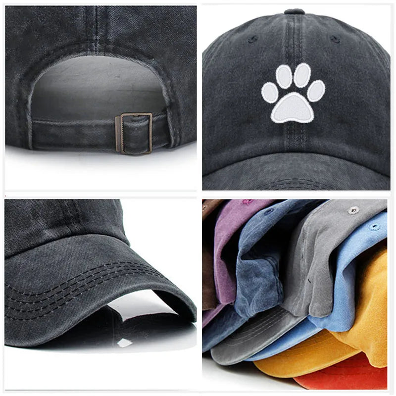 Dog Paw Embroidered Baseball Cap for Women Men Fashion Adjustable Washed Cotton Dad Hat Unisex Classic Golf Caps