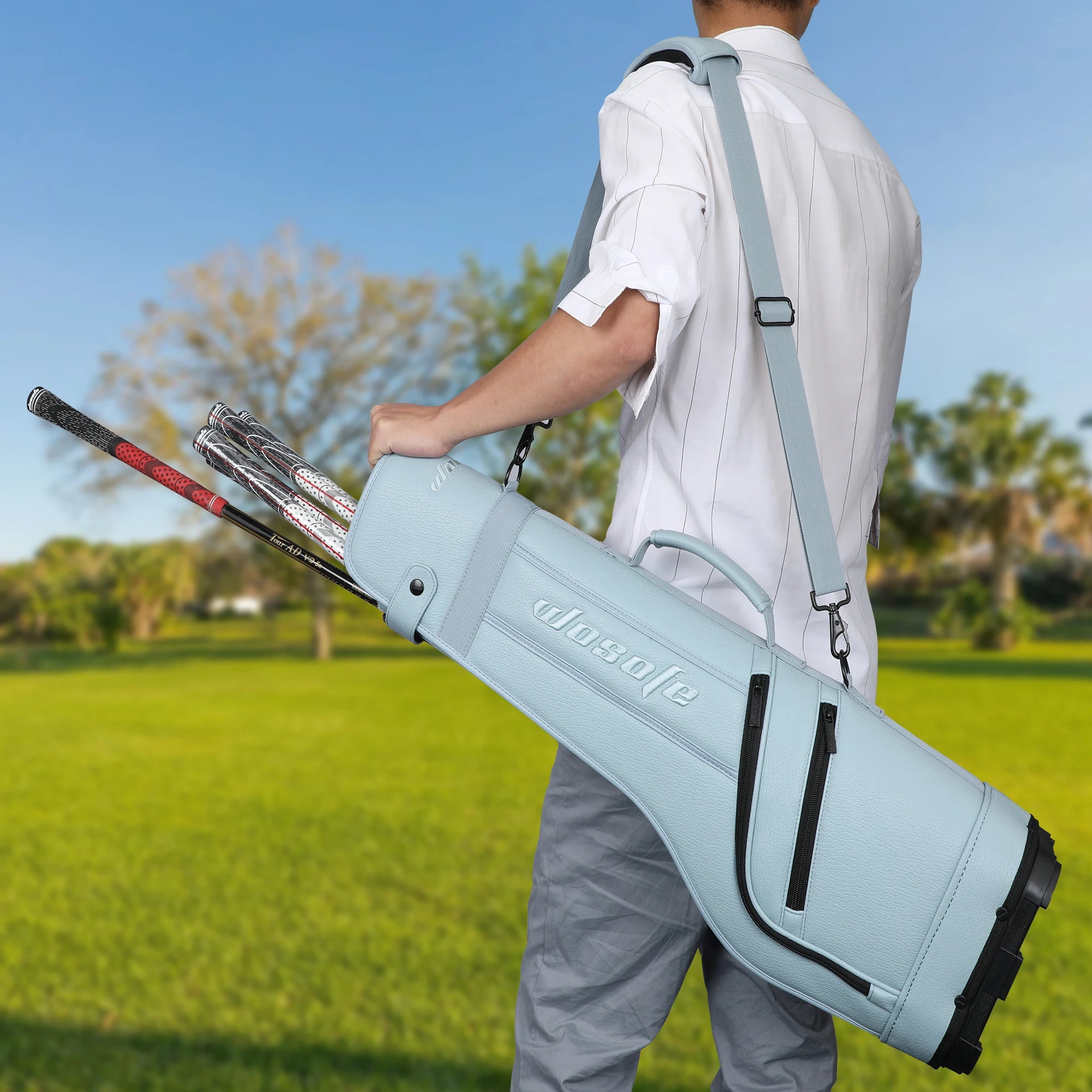 Small Park Golf Carry Bag, PU Women Men Lightweight Par3 Gofl Bag, Holds a Full Set of Clubs for Driving Range Practice with Sho