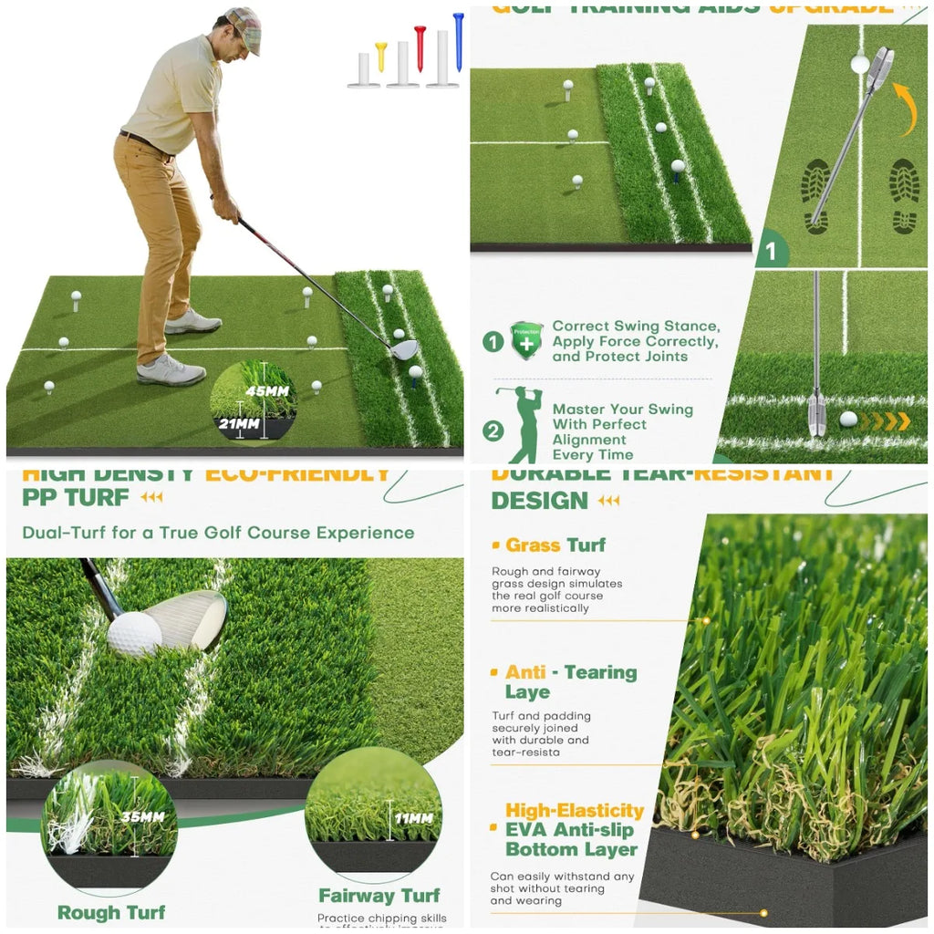 Upgraded 10MM 15MM Hitting Mat for Golf Swing Practice Alignment And Angle of Approach Aid Training Tool