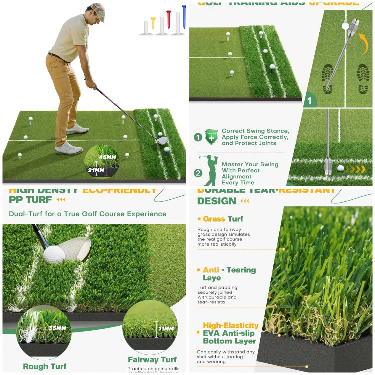Upgraded 10MM 15MM Hitting Mat for Golf Swing Practice Alignment And Angle of Approach Aid Training Tool