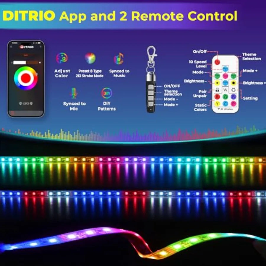 4PCS 12V-72V Golf Cart Lights RGB Led Underglow Light Kit with 2 Remotes and App Control Voltage Reducer Waterproof Sound Activ