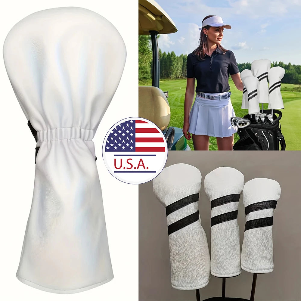 Golf Club Headcover 3pcs PU Material Outdoor Golf Sports Prevents Friction Durable Impact Essential Golfer Course Use Accessory