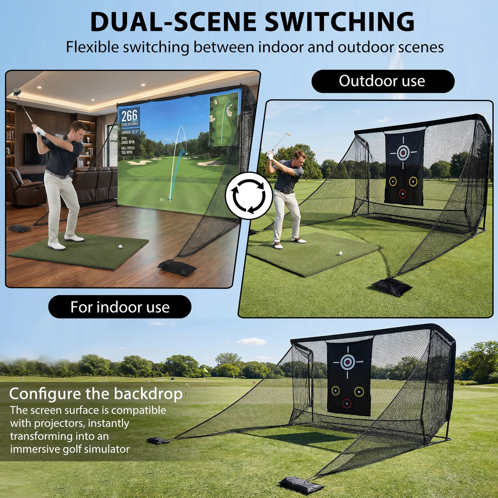 Golf Practice Hitting Net 10x7ft With Side Barriers Carry Bag Golf Swing Net For Indoor Outdoor Garage Backyard Training Supply
